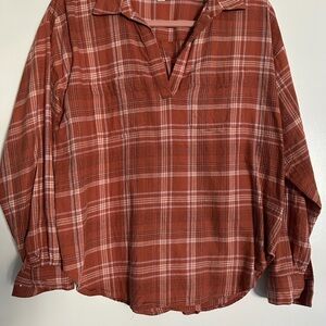 LOFT Rust Plaid Button Down Shirt